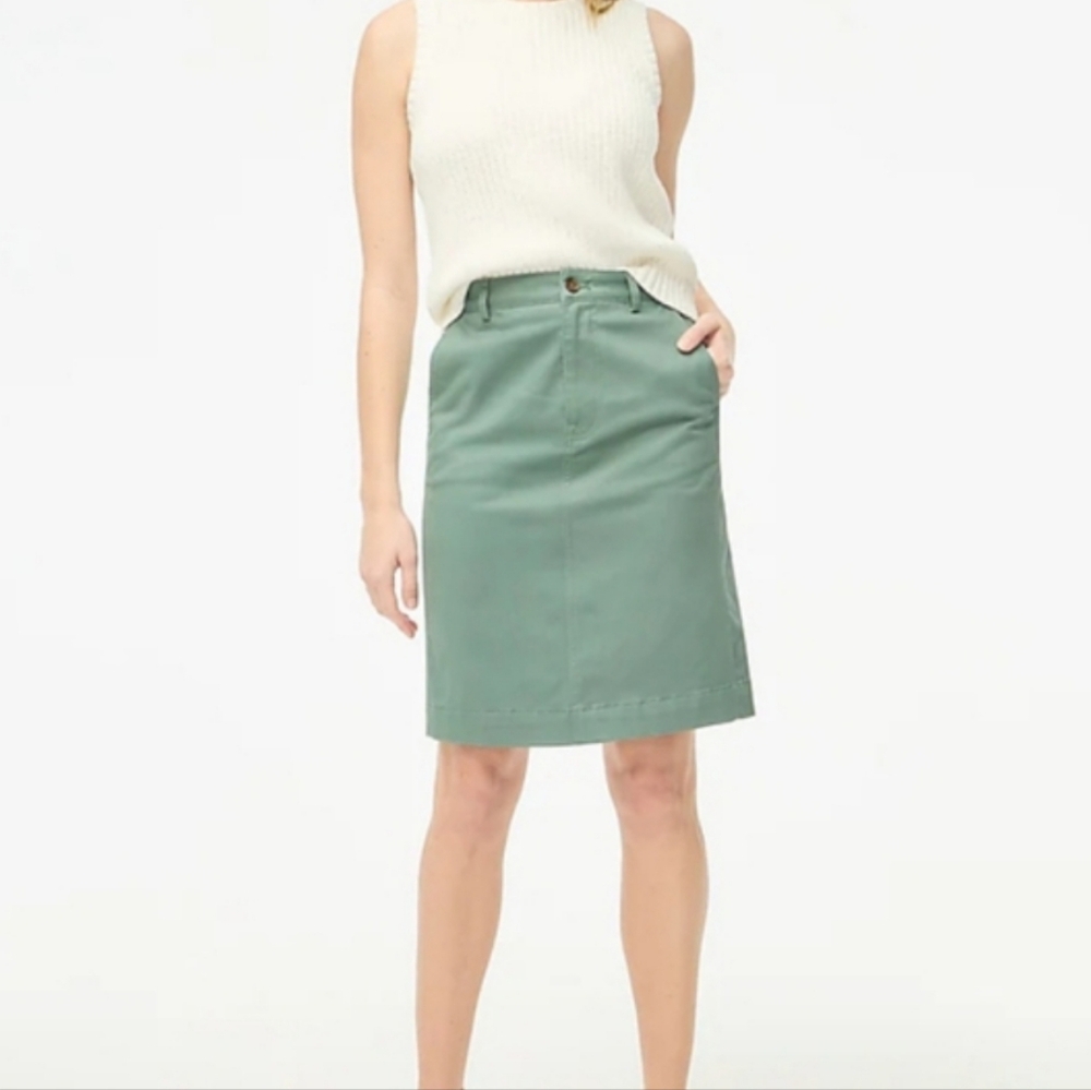 Green Jcrew Factory Chino Midi Skirt